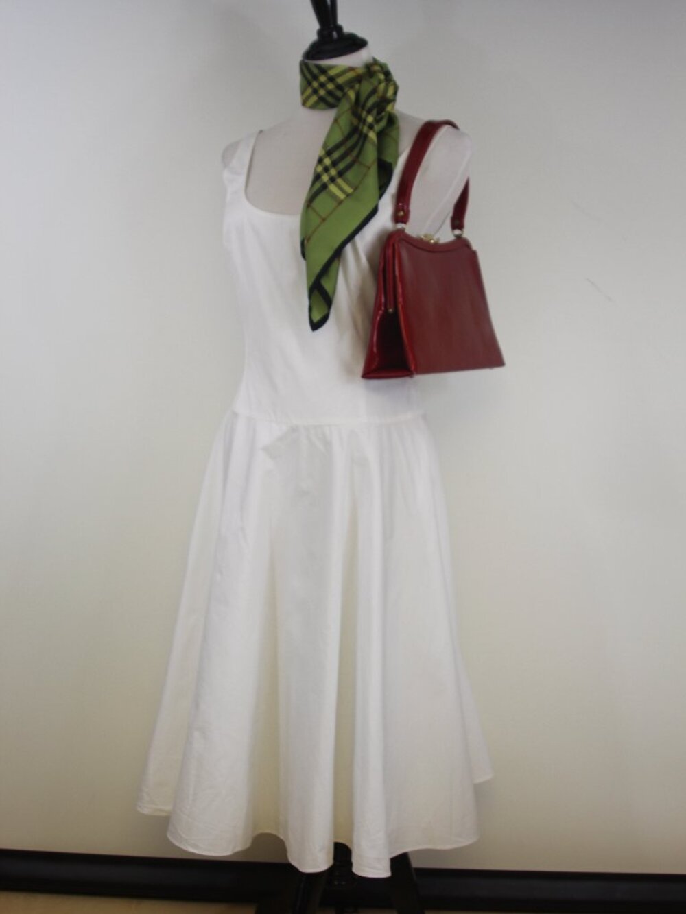 Ralph Lauren Black Label White Cotton Midi Dress Size 6 Sleeveless Fit & Flare L